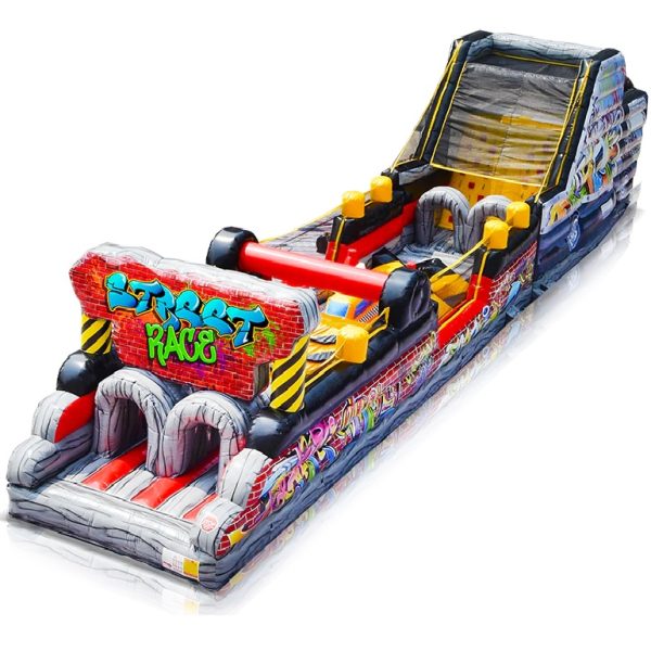 Street Race Inflatable Obstacle Course and Slide
